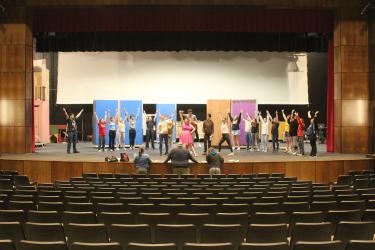 Luverne High School students practice a scene April 11 from “Legally Blonde the Musical,” where the main character, Elle Woods, is accepted into Harvard Law School. Opening night is Thursday, April 25. The students will present six performances. Mavis Fodness/Rock County Star Herald Photo
