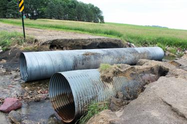 Five gravel roads in Magnolia Township were damaged during the June 21-22 flood event with two of the roads receiving emergency repairs to allow local traffic. However, three of the roads required more extensive repairs. For example, one of three large culverts under the roadway on 121st Street was washed away when Elk Creek flooded. The culvert was located a quarter mile downstream. Mavis Fodness/Rock County Star Herald Photo