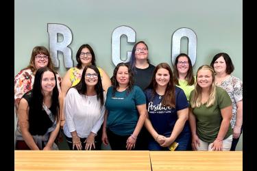 National Direct Support Professionals Week is Sept. 10-16 and Rock County Opportunities is honoring the professionals that serve its operation. They are (front, from left) Kennedy Maschino, Connie Carda, Erika Camarillo, Cassondra Yonzon, Jenna Coffman, (back) Janine Brands, Elizabeth Magnuson, Tessa Shuler, Krista Kurtz and Pam Tieszen. Submitted Photo