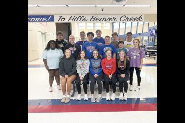Hills-Beaver Creek Secondary School will conduct coronation for homecoming king and queen at 7 p.m. Monday, Sept. 15, in the school gymnasium in Hills. Pictured are (front, from left) queen candidate Ella Sammons, queen candidate Mya Erickson, mistress of ceremonies Abigayl Olson, queen candidate Claire Knobloch, queen candidate Abigail Harris, (second row) sophomore representative Norah Top, junior representative Brynn Bakken, king candidate Eduardo Wegener, king candidate Gavyn Leuthold, freshShared Image