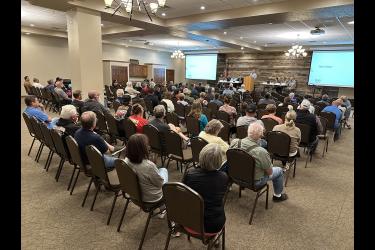 More than 70 people participated in a town hall meeting Monday night in the Generations building to learn more about the city's investigation into the staining of properties in Luverne's southwest neighborhoods. Lori Sorenson/Rock County Star Herald Photo