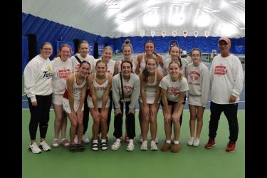 The Luverne girls’ tennis team takes a group shot at state, played in the Reed-Sweatt Family Tennis Center in Minneapolis. Team members are (front, from left) Morgan Hadler, Sarah Stegenga, Roselynn Hartshorn, Rayann Remme, Cassi Chesley, (back) Caitlin Kindt, Hannah Kempema, Emma Nath, Addyson Mann, Corynn Oye, Augusta Papik, Katia Jarchow, Maddi Hanson and head coach Jon Beers.