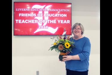 Luverne Public Schools vocal music instructor Seana Graber is the Luverne Education Association 2025 Teacher of the Year. Her selection was announced Monday afternoon in the middle-high school commons. Mavis Fodness/Rock County Star Herald Photo