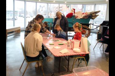 Creating a candy cane mouse at the History Center Tuesday morning are (from left) Kayla Blomendaal, Lilith Vogel, Ava Lafrenz, Faye Bremer, Max Cleveringa and Avril Teune. Mavis Fodness/Rock County Star Herald Photo
