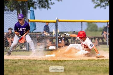 Korbin Miles slides into third base safely against Slayton in Division II Sub-State Tournament action July 21 in Ruthton. Luverne fell 6-4 ending their playoff run. Greg Hoogeveen photo/JuniorLegion1