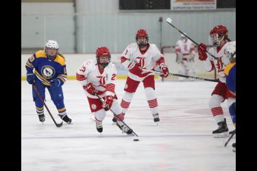 Eighth-grader Trinley Vanderburg heads for the Waseca net Saturday, Dec. 2, in Luverne. The Cardinals beat the Bluejays 5-1, bringing their season record to 4-3.