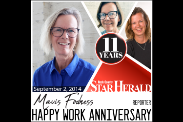 Mavis Fodness celebrates 11 years at the Star Herald on September 2. 