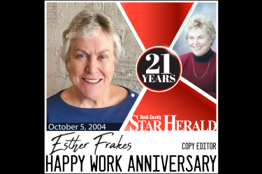 Esther Frakes celebrates 21 years at the Star Herald on October 5. 