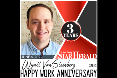 Wyatt VanSteenberg celebrates 3 years at the Star Herald on June 6.