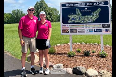Hills-Beaver Creek’s Abigayl Olson, pictured with her coach Dylan Gehrke, placed 44th at the Minnesota State Golf Tournament in Becker June 9-10. (Shared image)